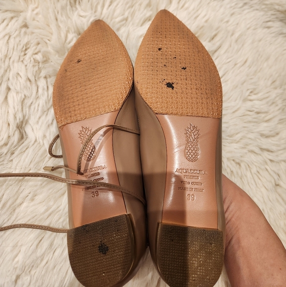 Aquazzura Christie Pointed toe Ankle wrap Flats Size Eu39 Tan - Picture 6 of 9